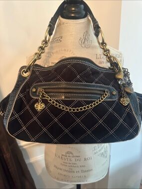 Y2K Kathy Van Zeeland Black Quilted Shoulder Bag with Gold Hardware